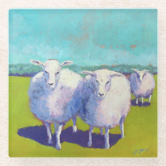 Posavasos De Vidrio Dos ovejas en el campo (Anverso)