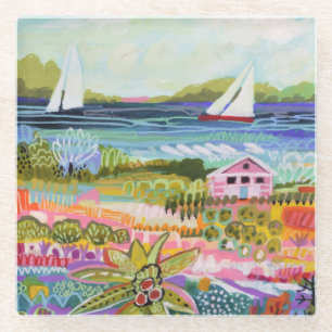 Posavasos De Vidrio Dos veleros y cabañas