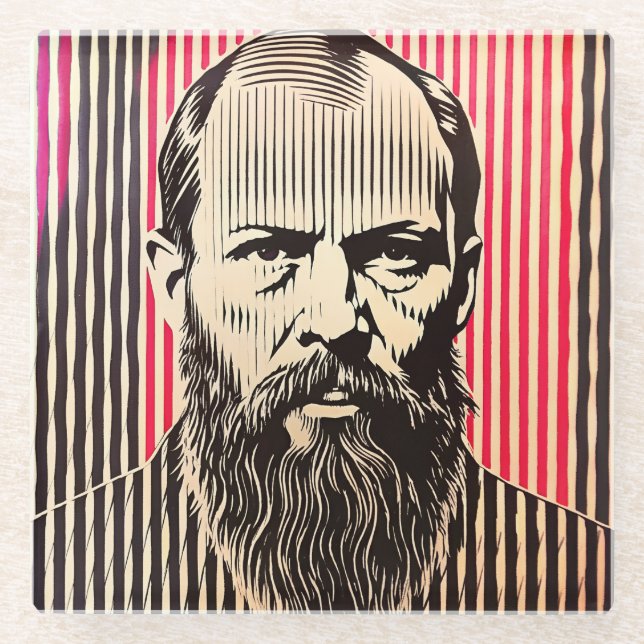 Posavasos De Vidrio Dostoevsky en estilo de ilusión óptica BAUHAUS (Anverso)