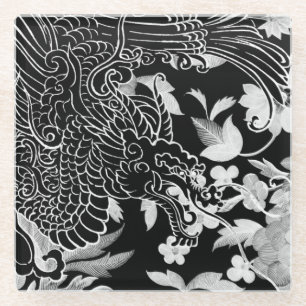 Posavasos De Vidrio Dragón asiático - Negro sobre estuche para iPhone 