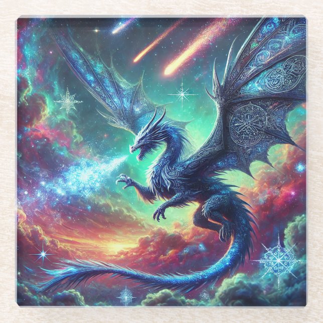 Posavasos De Vidrio Dragón azul (Anverso)