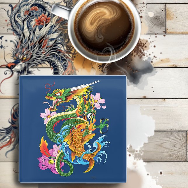 Posavasos De Vidrio Dragón chino verde Koi (Subido por el creador)