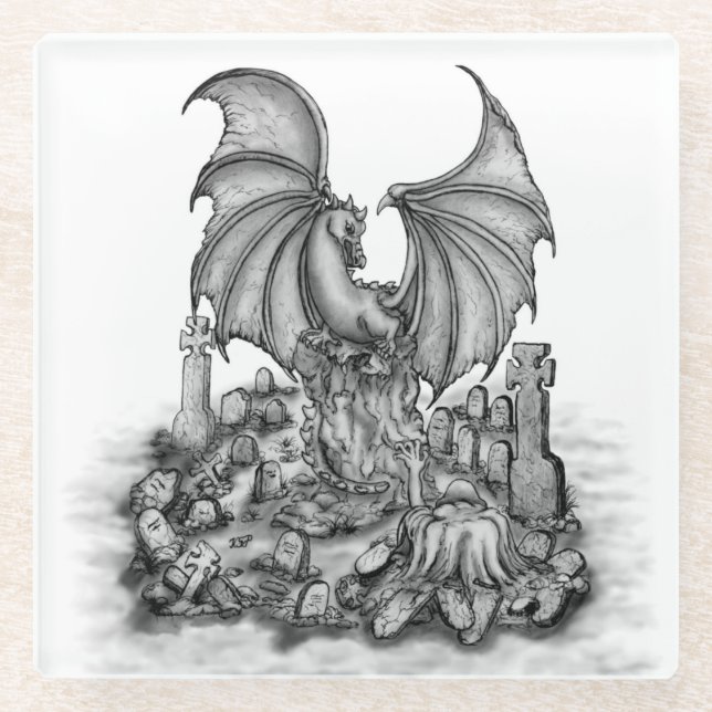 Posavasos De Vidrio Dragón con zombi (Anverso)