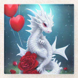 Posavasos De Vidrio Dragón de amor de San Valentín blanco