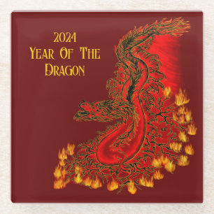 Posavasos De Vidrio Dragón De China, 2024 Año Del Dragón