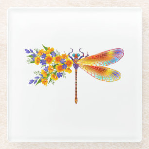 Posavasos De Vidrio Dragón de flores amarillas