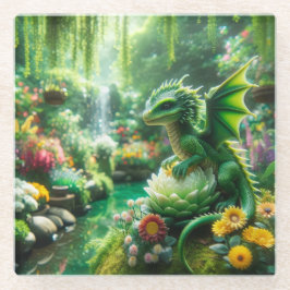 Posavasos De Vidrio Dragón de jardín encantado