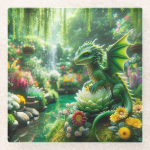 Posavasos De Vidrio Dragón de jardín encantado