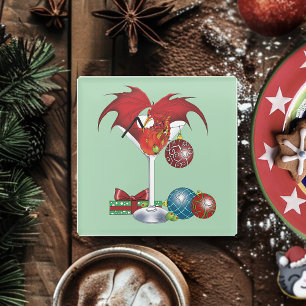Posavasos De Vidrio Dragón de la alegría de las fiestas de Navidad