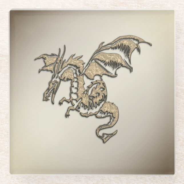 Posavasos De Vidrio Dragón dorado (Anverso)