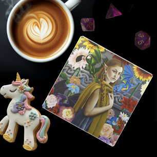 Posavasos De Vidrio Dragon Elf Flower Garden