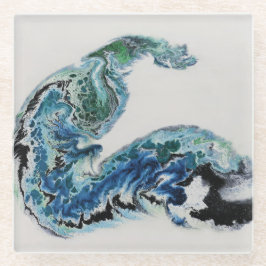 Posavasos De Vidrio “Dragon in the Waves – Abstract Ocean Energy Glass