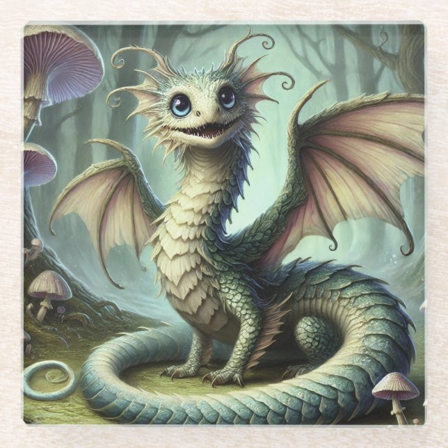 Posavasos De Vidrio Dragon Jabberwocky Cute Fantasía Creatividad Arte (Anverso)