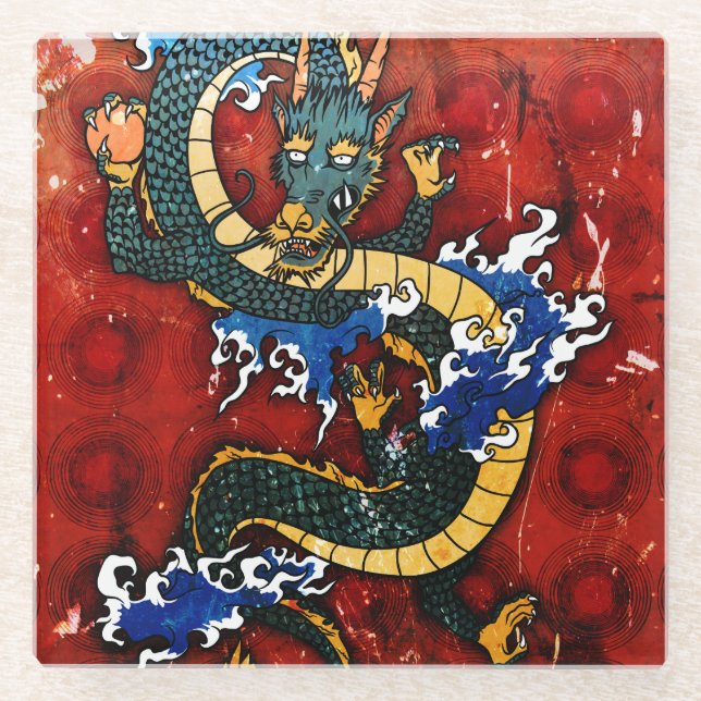 Posavasos De Vidrio Dragón japonés (Anverso)