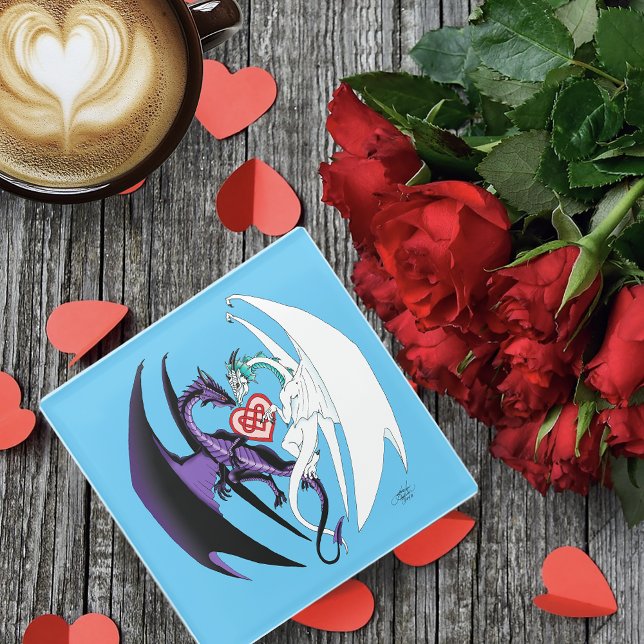 Posavasos De Vidrio Dragon Love Heart Blue (Subido por el creador)