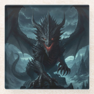 Posavasos De Vidrio Dragón medieval oscuro