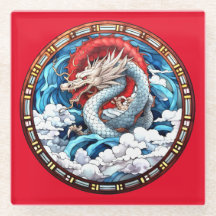 Dragón mítico asiático en rojo y azul