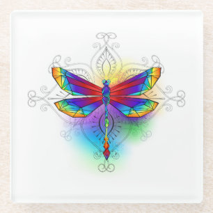 Posavasos De Vidrio Dragón poligonal arcoiris