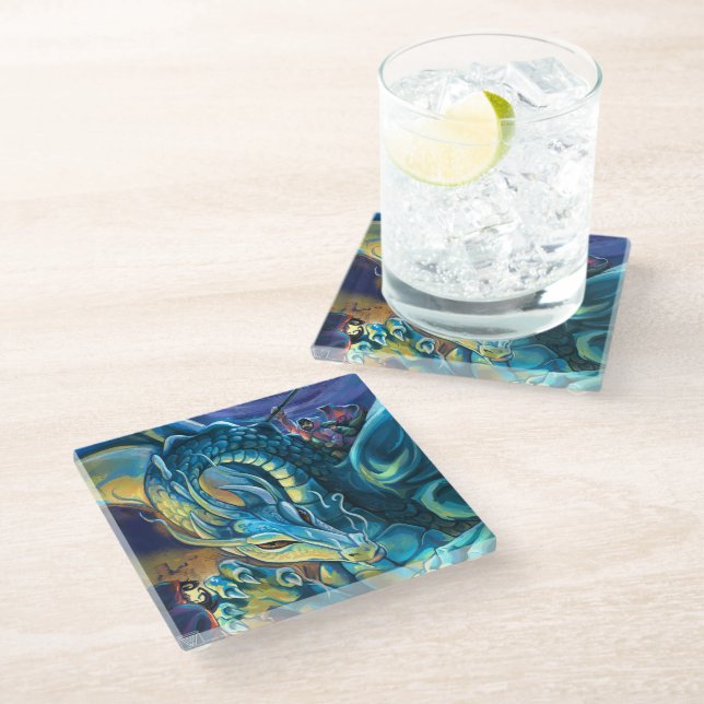 Posavasos De Vidrio Dragon Rider Fantasy Art (Angular)