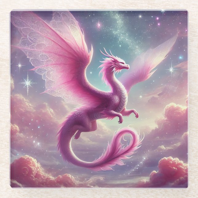 Posavasos De Vidrio Dragón rosa (Anverso)