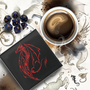 Posavasos De Vidrio Dragón tribal rojo negro