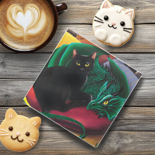 Posavasos De Vidrio Dragón verde de gato negro