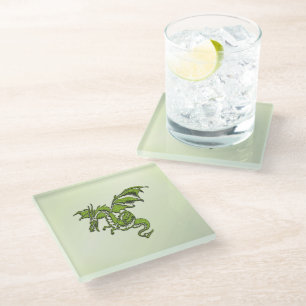 Posavasos De Vidrio Dragón volador verde
