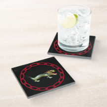 Posavasos de vidrio - Dragón y cadena roja