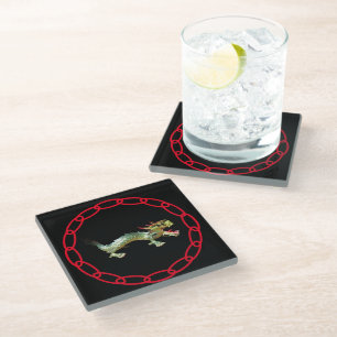 Posavasos de vidrio - Dragón y cadena roja