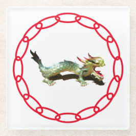 Posavasos de vidrio - Dragón y sombra con cadena r