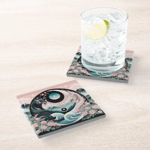 Posavasos De Vidrio Dragones Floral Montaña rosa Sage Verde azulado