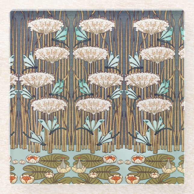Posavasos De Vidrio Dragonflies Water Lilies Marsh Art Nouveau (Anverso)