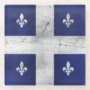 Posavasos De Vidrio Drapeau du Québec style grunge érodé