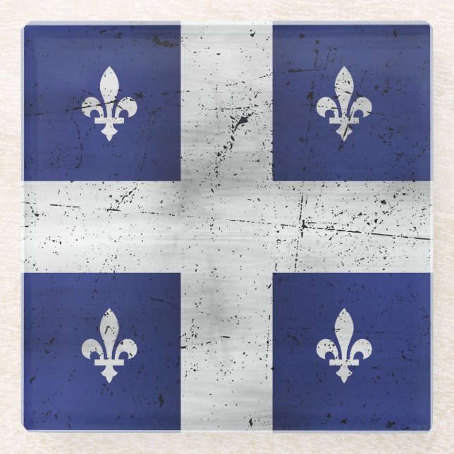 Posavasos De Vidrio Drapeau du Québec style grunge érodé (Anverso)