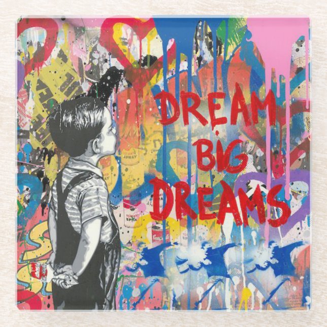 Posavasos De Vidrio Dream Big Dreams Graffiti Wall (Anverso)