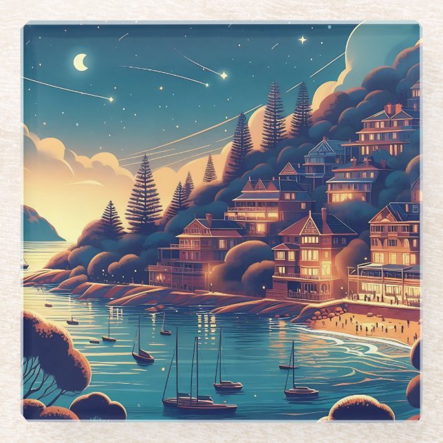 Posavasos De Vidrio Dreamy Coastal Night (Anverso)