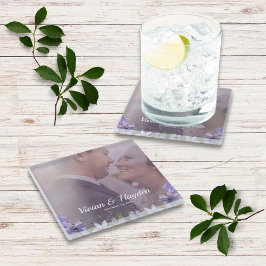 Posavasos De Vidrio Dulce Boda Morado Floral