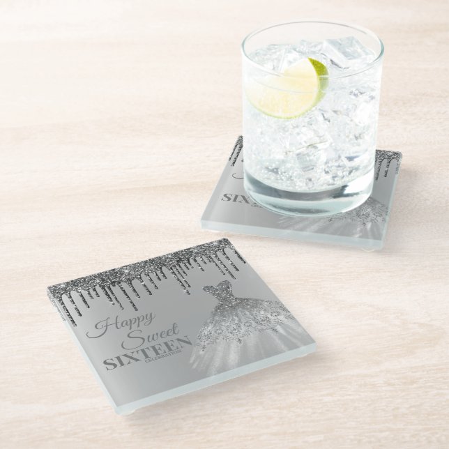 Posavasos De Vidrio Dulce Girly Silver 16 Ball Guisantes de cumpleaños (Angular)