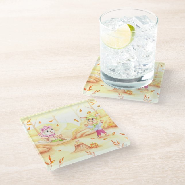 Posavasos De Vidrio Dulce paseo otoñal por el bosque (Angular)