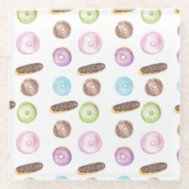 Posavasos De Vidrio Dulces Fantasías de Donas y Éclairs Acuarela