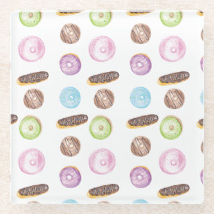 Posavasos De Vidrio Dulces Fantasías de Donas y Éclairs Acuarela