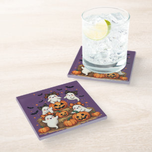Posavasos De Vidrio Dulces Fantasmas de Halloween con Lazos Coquette y