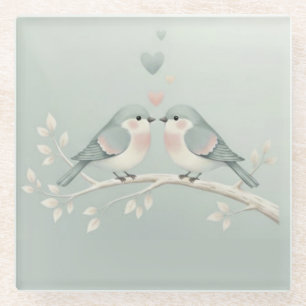 Posavasos De Vidrio Dulces Pájaros de Amor en Pastel: Caprichoso Día d