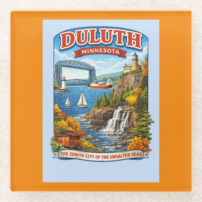Posavasos De Vidrio Duluth Minnesota Souvenir Coaster – Lago Superior (Anverso)