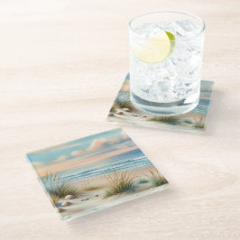 Posavasos De Vidrio Dunas Costeras Pastel Acuarela