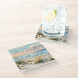 Posavasos De Vidrio Dunas Costeras Pastel Acuarela