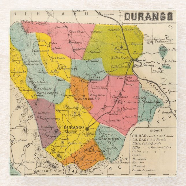 Posavasos De Vidrio Durango, México (Anverso)