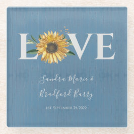 Posavasos De Vidrio Dusty Blue Barn Wood, Boda del girasol dorado