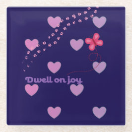 Posavasos De Vidrio dwell on joy hearts and paw prints glass coaster