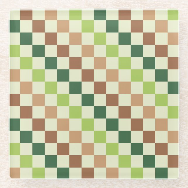 Posavasos De Vidrio Earthy rainbow diagonal checkerboard pattern (Anverso)